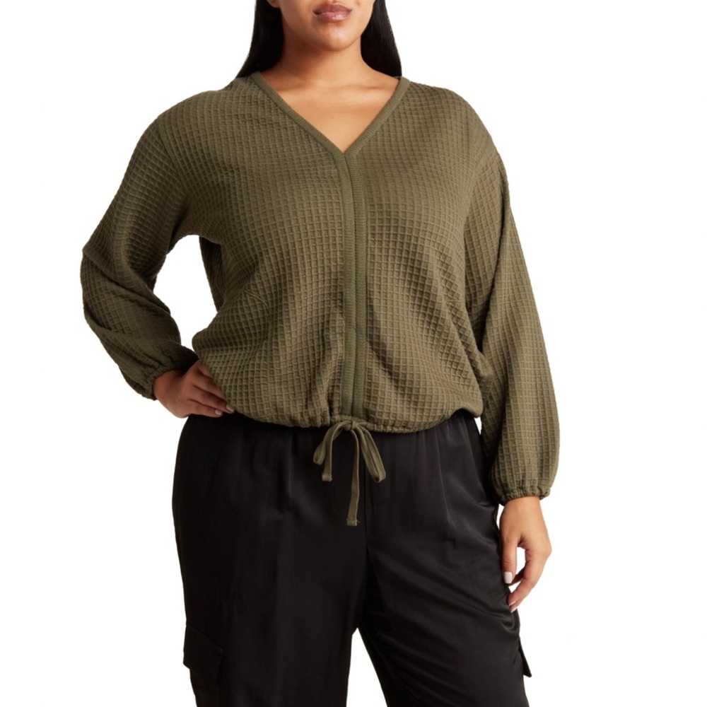 🛍️NEW Max Studio Green 2X Long Sleeve Tie Hem Top